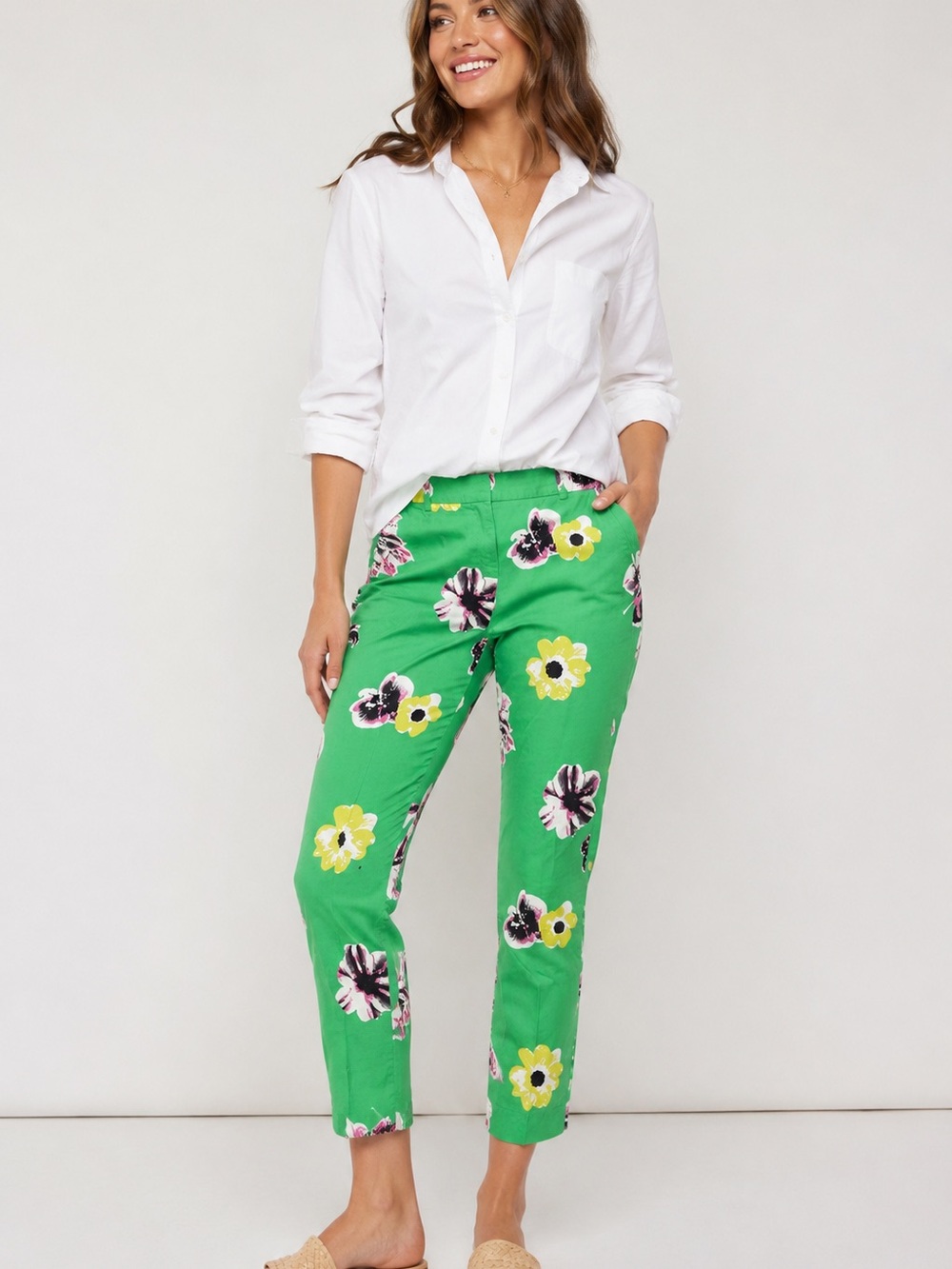 J.crew factory nwt green floral ankle pants summer coastal preppy